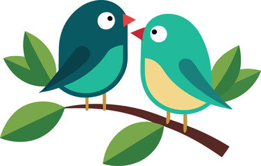 two birds on a branch with love vector