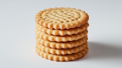 Stack of golden-brown cookies on a minimalistic white background showcasing texture and detail perfect for food-related projects