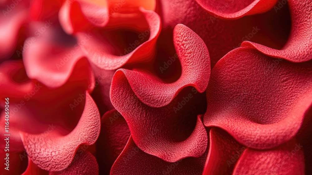 Poster elegant close-up of textured red fabric with intricate wavy details showcasing depth and richness id