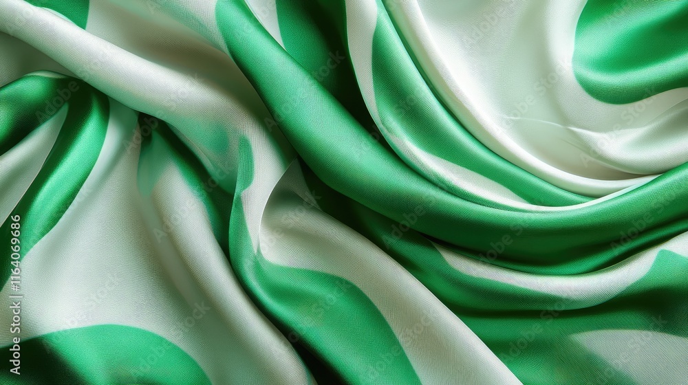 Poster green and white silk fabric with abstract lines creating a retro modern texture for decor and textil