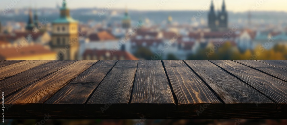 Poster dark wooden table surface against a blurred bokeh background perfect for product display and creativ