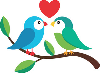 two birds on a branch with love vector