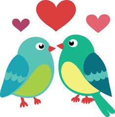 two birds on a branch with love vector