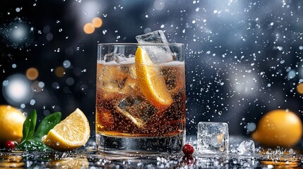 Refreshing Whiskey with Ice and Lemon