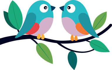 two birds on a branch with love vector