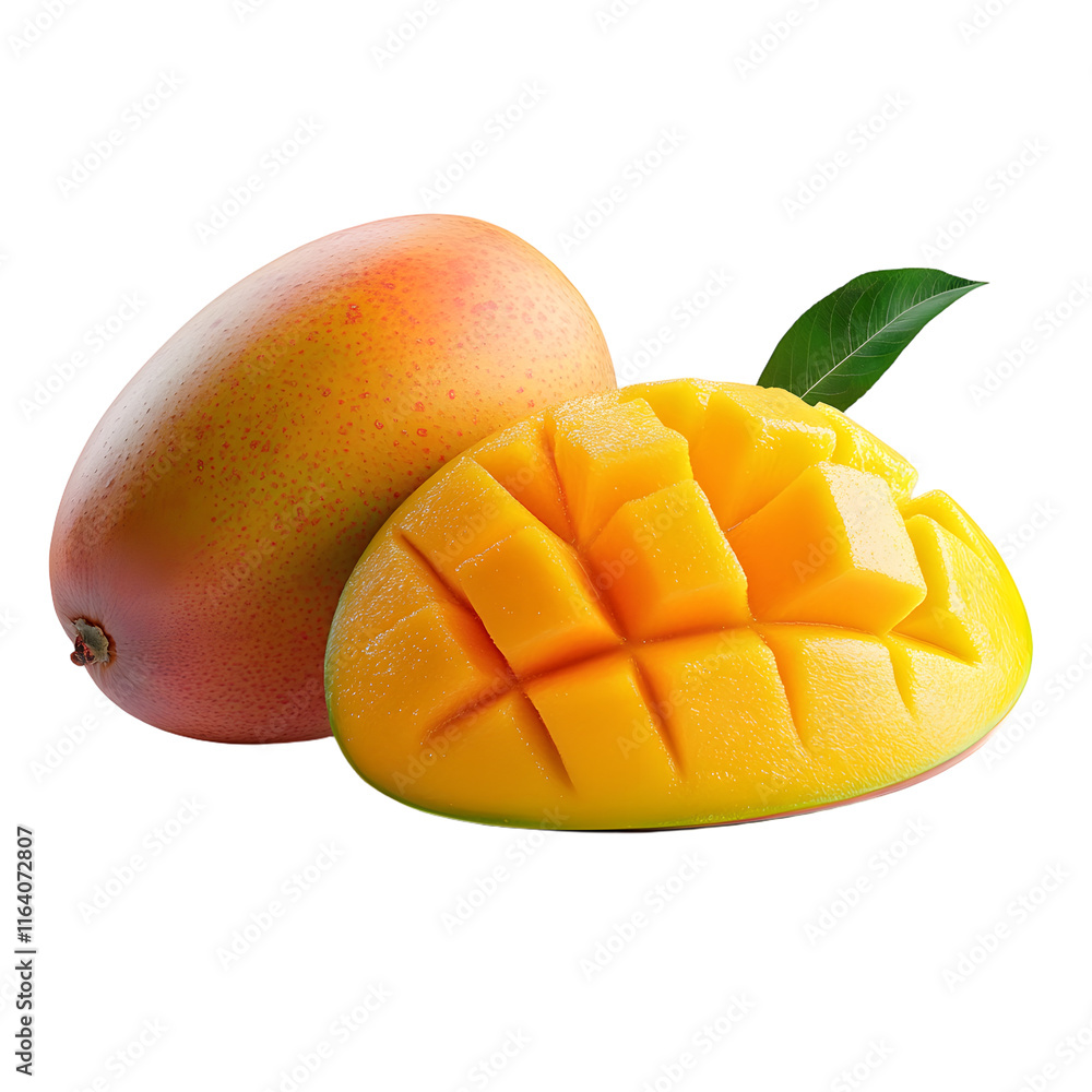 Poster ripe mango isolated on transparent background generative ai.