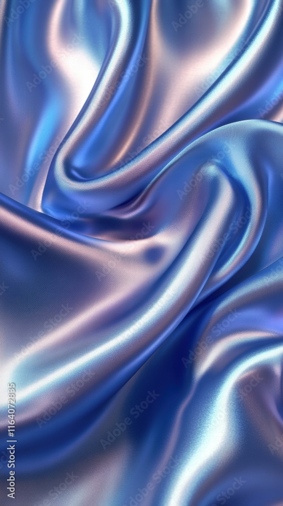 Poster a close-up of flowing blue satin fabric with a shiny, smooth texture.