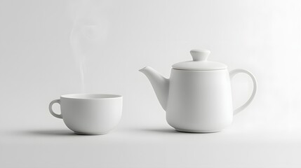 White Teapot Pours Tea into Cup Gently