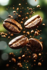 A professional photostock background image featuring high-quality coffee beans with intricate details, , arranged aesthetically.
