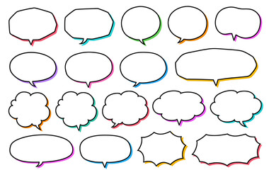 Obraz premium 吹き出し フレーム 枠 セット 素材 飾り 線 丸 四角 横長 おしゃれ ポップ シンプル もこもこ もくもく ふわふわ あしらい 見出し タイトル 囲み 立体的 ペン サインペン 会話 しゃべる びっくり 驚き Speech Bubble
