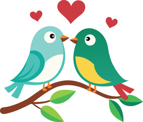 two birds on a branch with love vector