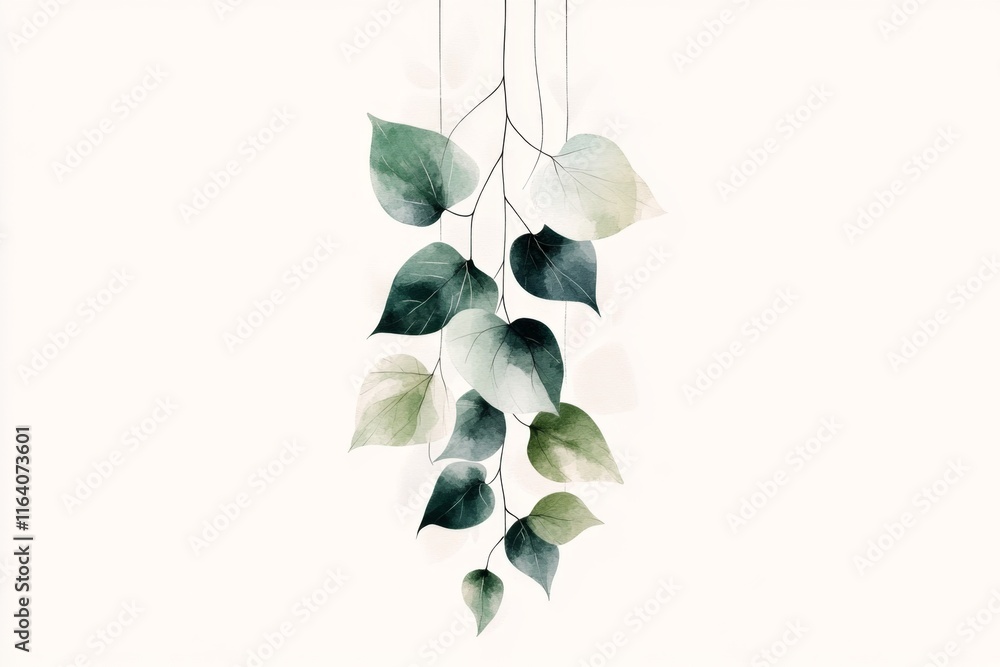Poster a flat design of a single ivy vine trailing downward, perfect for minimalist artwork or home dã©cor