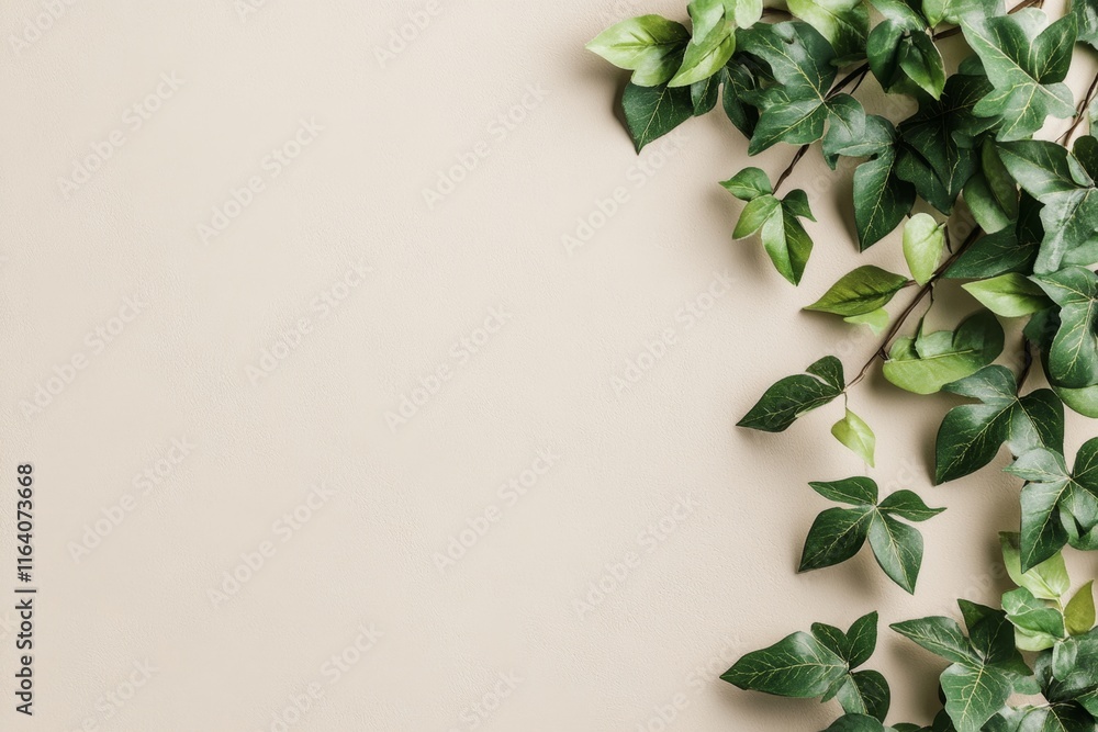Poster a flat design of a single ivy vine trailing downward, perfect for minimalist artwork or home dã©cor