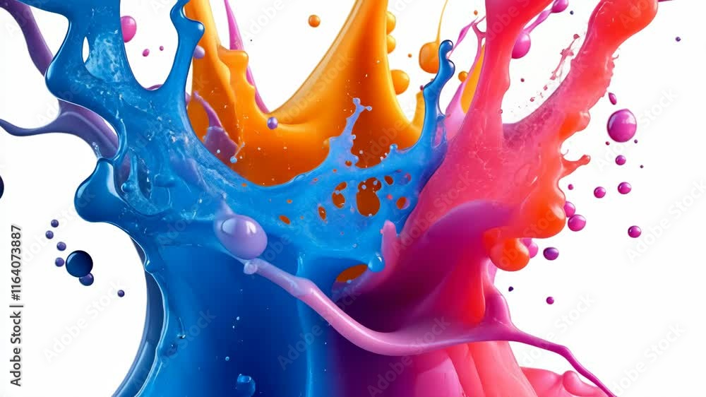 Poster 3d abstract vibrant and dynamic visual of colorful paint splash against a transparent background, pe