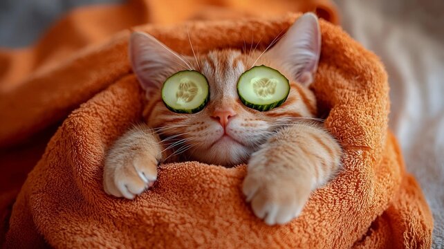 Gato relajado haci&eacute;ndose rutina de skincare