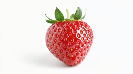 Fresh wild strawberry with vibrant red color and green leaves isolated on a clean white background showcasing its natural beauty and detail.
