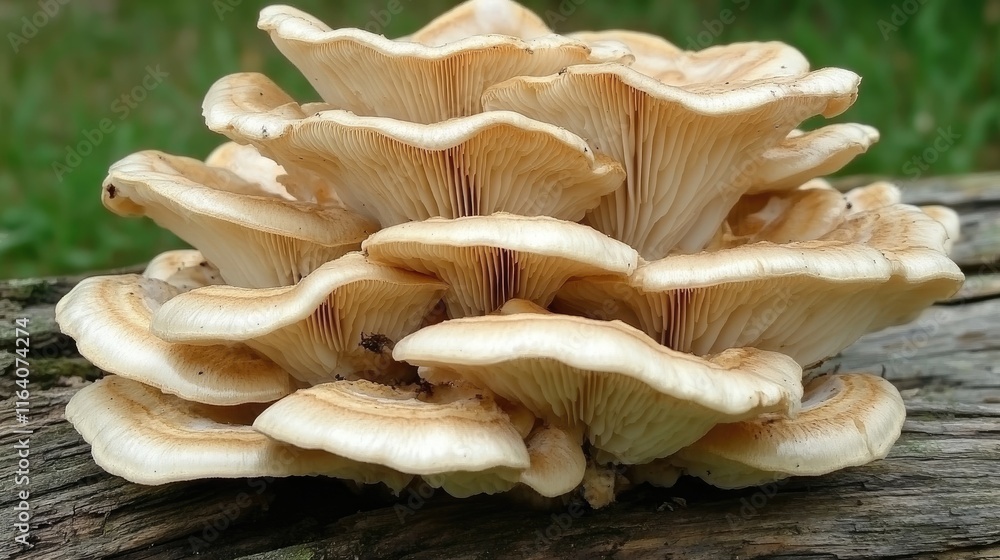 Poster willow bracket fungus close-up showcasing white rot and distinct layering on wooden substrate in nat