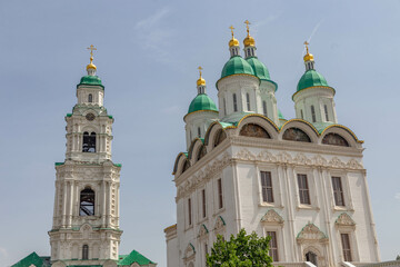 Uspensky cathedral (or Assumption cathedral) and the bell tower. Astrakhan Kremlin. Astrakhan...