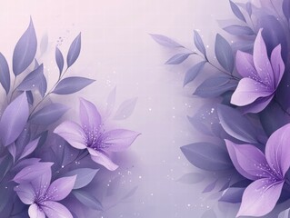 A serene illustration of purple flowers and leaves on a soft gradient background.