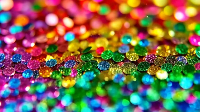 Colorful glitter spread across a table during a festive craft activity in vibrant lighting