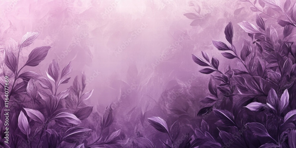 Poster a soft purple gradient background with delicate leaves, creating a serene atmosphere.