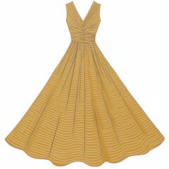 A Fashion Illustration of a Yellow Long Maxi Dress with a Bold Stripe Print, Set Against an Isolated Background, Capturing a Modern and Elegant Look for Summer Fashion Styles