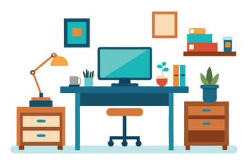 Office furniture icons and illustrations set