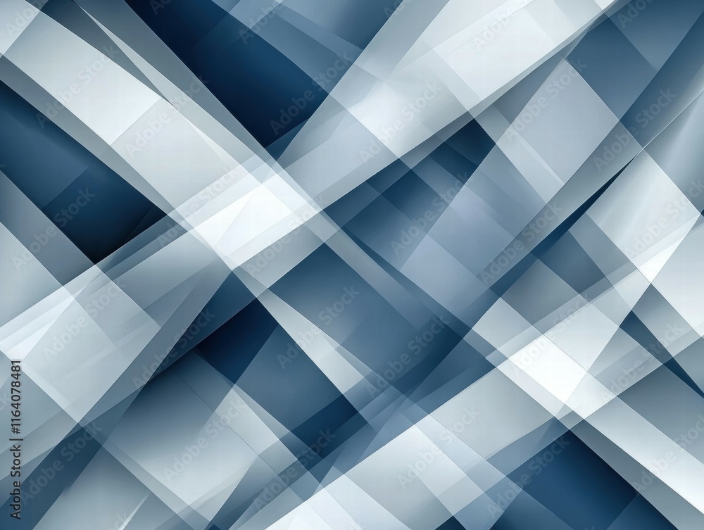 Aufkleber Abstract blue and white geometric pattern with overlapping shapes and layers.