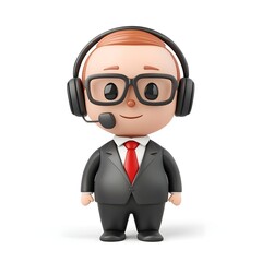 Cartoon man wearing a headset and glasses is smiling