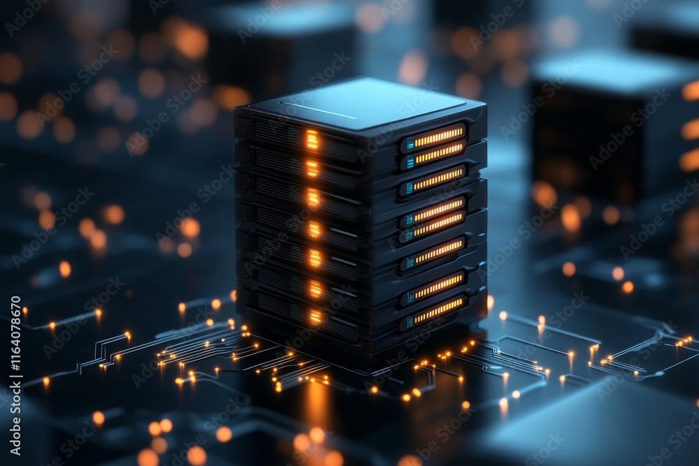 Poster A minimalist flat icon of a server stack glowing softly, symbolizing data storage and IT infrastructure