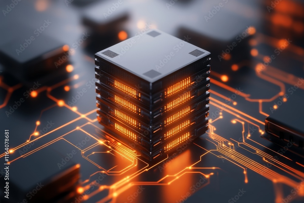 Fototapete a minimalist flat icon of a server stack glowing softly, symbolizing data storage and it infrastruct
