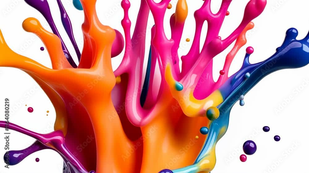 Poster 3d dynamic paint splash in vibrant colors, creating an artistic explosion on a transparent backgroun