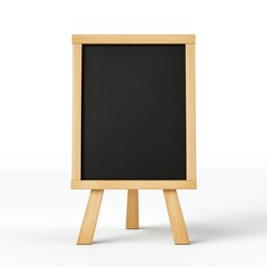 A simple wooden easel board with a blank black surface, ideal for presentations, drawings, or creative displays.