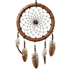 Rustic Wooden Dreamcatcher Featuring Intricate Threads and Delicate Feathers