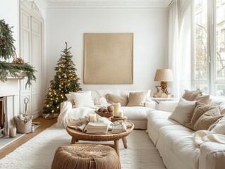 Cozy Christmas Living Room Decorated In Neutral Tones