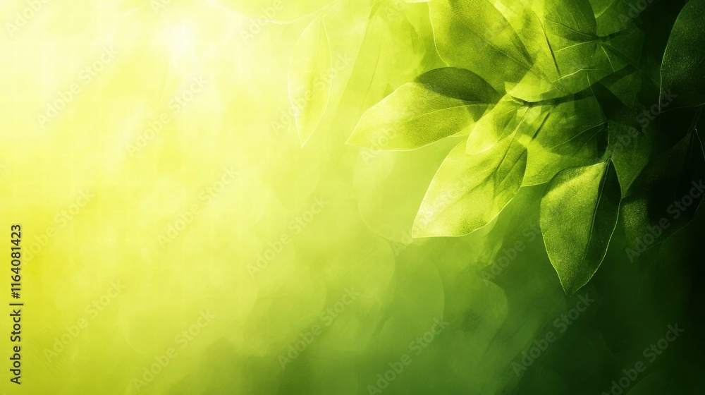 Aufkleber a soft, green abstract background with leaves, creating a tranquil atmosphere.