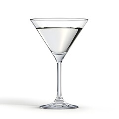 Tall, thin glass of water is sitting on a white background