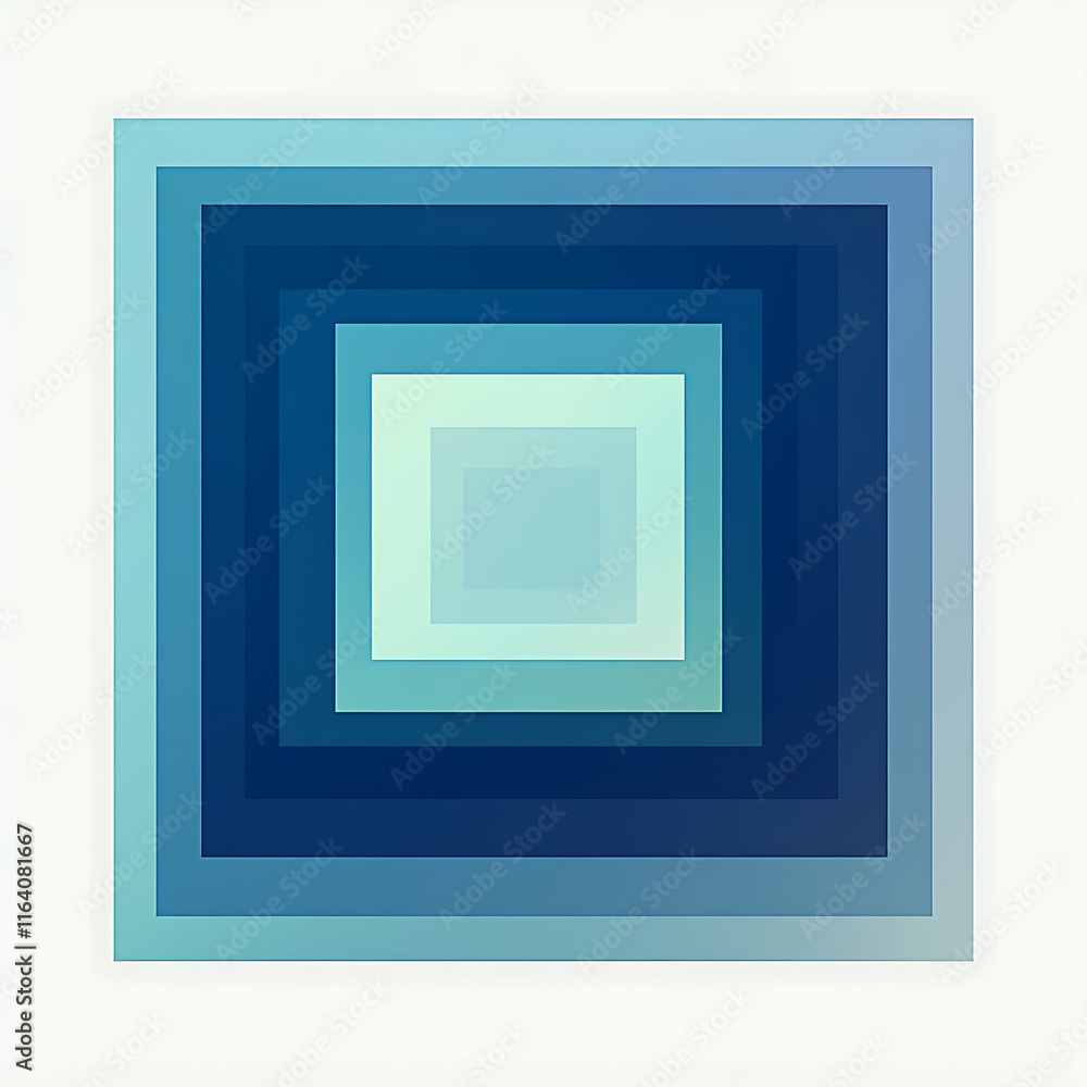 Poster minimalistic geometric artwork featuring layered shades of blue and green. design creates calming ef