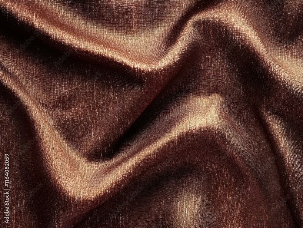 Poster a close-up of smooth, shimmering brown fabric showcasing its texture and drape.