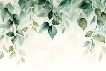 A serene watercolor of ivy leaves in varying shades of green, blending softly into the background