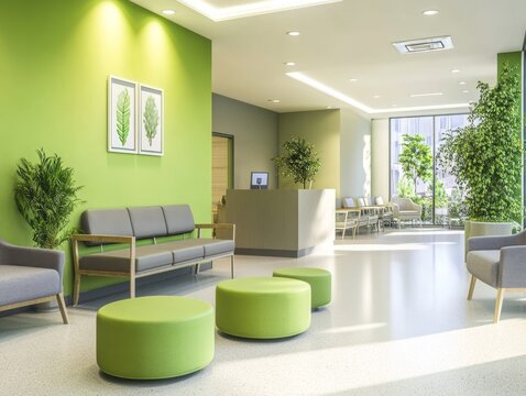 Modern Green Office Waiting Area Interior Design