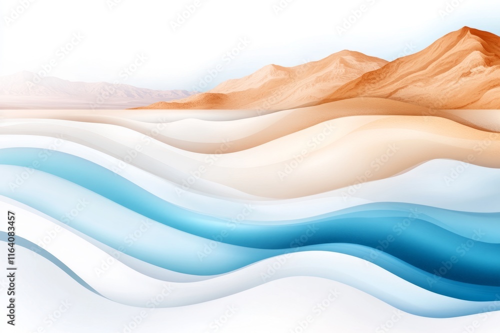 Poster a simple flat design of the dead sea with soft gradients of blue and white representing its unique l