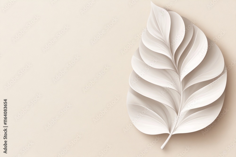 Poster a simple illustration of an ivory leaf with clean, smooth lines on a neutral background