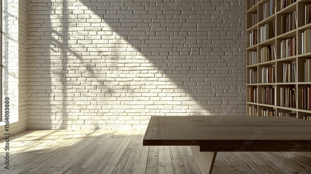Aufkleber 3d rendering displaying a home office setting that includes a worktable, bookshelf, plant pot, frame