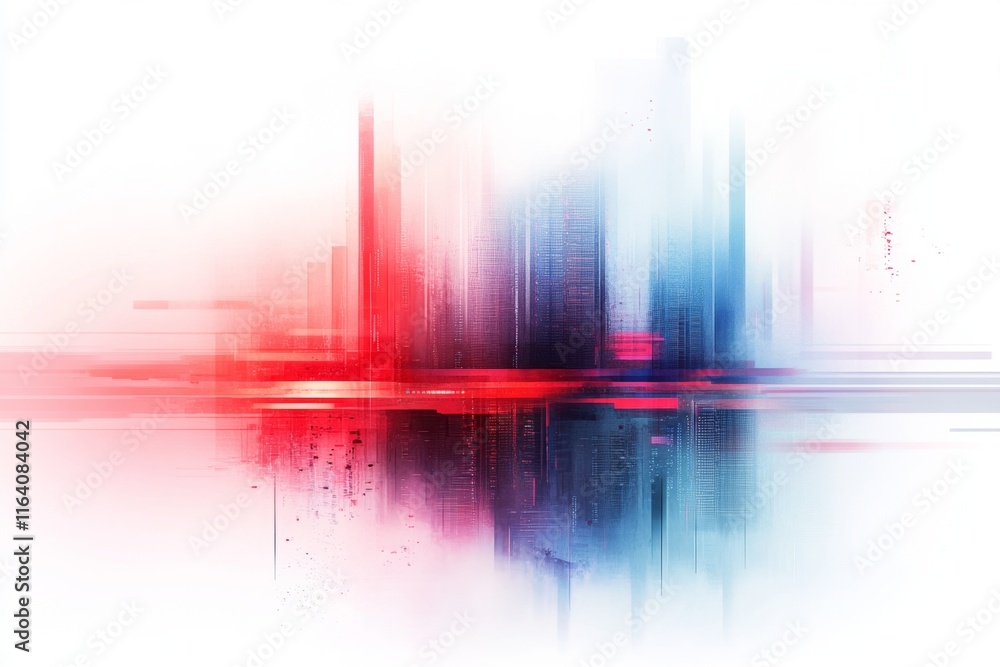 Poster a soft watercolor painting of a futuristic it landscape with glowing servers and data streams blendi