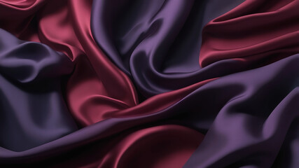 Obraz premium Luxurious dark red and purple silk fabric, with dramatic folds and a rich texture. The lighting enhances the fluidity of the fabric, casting beautiful light and shadow contrasts.
