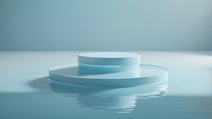 Blue podium on rippling water reflections creates a fresh and tranquil mockup perfect for summer inspired product marketing