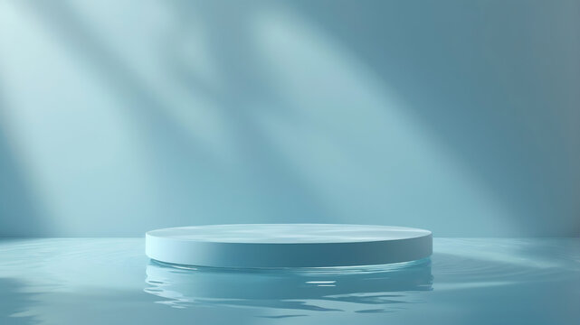Pale blue podium with water reflections creates a calming mockup designed for effective summer product marketing