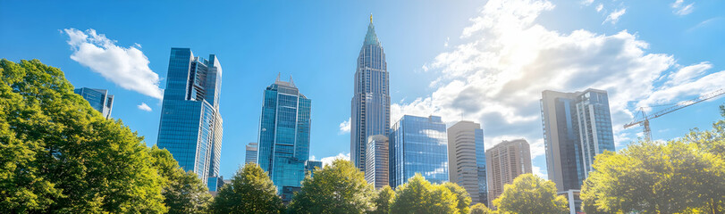 Fototapeta premium Towering structure in a skyline on a clear sunny day -
