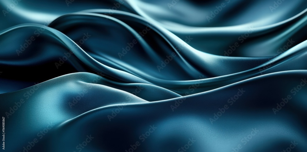 Poster a close-up view of flowing dark blue fabric, showcasing texture and movement.